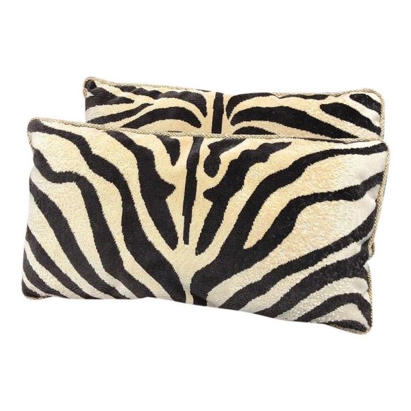 Pair of Clarence House Zebra & Rose Tarlow Silk Velvet Pillows