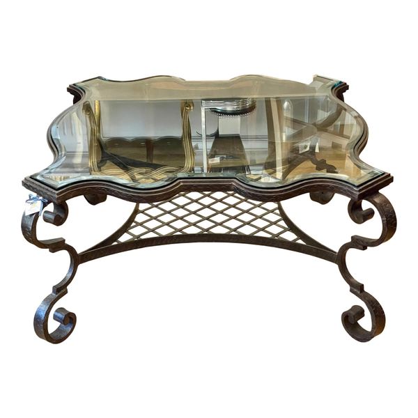 Vintage Rustic Wrought Iron Indoor / Outdoor Coffee Cocktail Table
