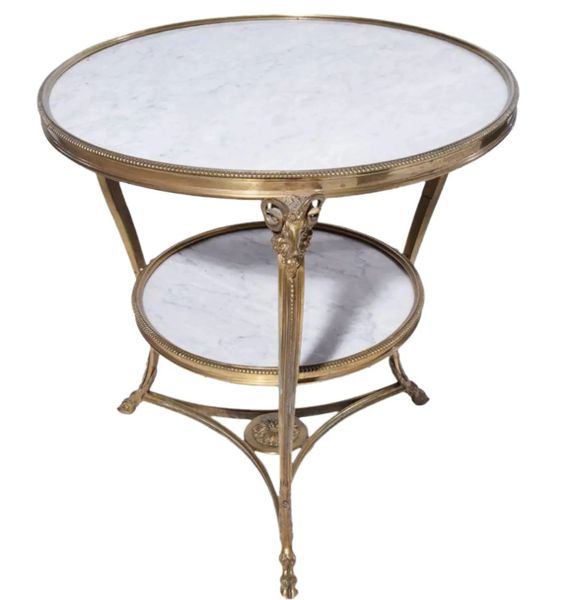 Antique Tete De Belier Gueridon Table With White Marble