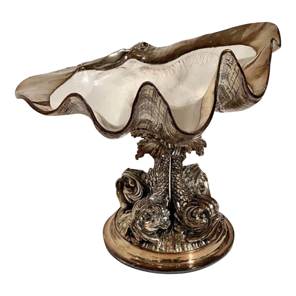 Silver Overlay Seashell Footed Bowl on Dolphin Base