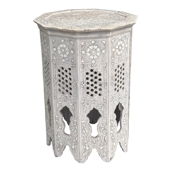 Vintage Moroccan Mother of Pearl Inlaid Taboret Side Table