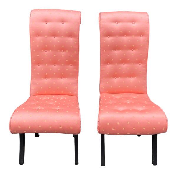 Barbie Scalamandre Fabric Hollywood Regency Scroll Back Chairs - a Pair