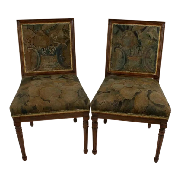 Antique 18th C Side Chairs W Tapestry Textile