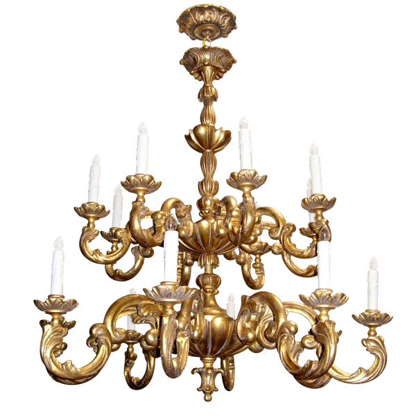 CARVED ITALIAN GILT-WOOD SIXTEEN ARM CHANDELIER BY RANDY ESADA DESIGNS FOR PROSPR