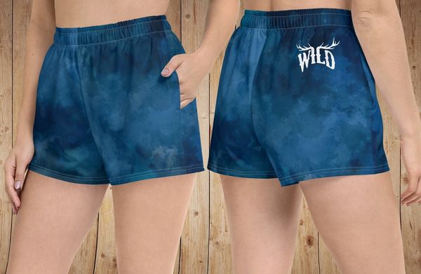 Blue Watercolor WILD Relaxed Fit, Athletic Shorts with Pockets