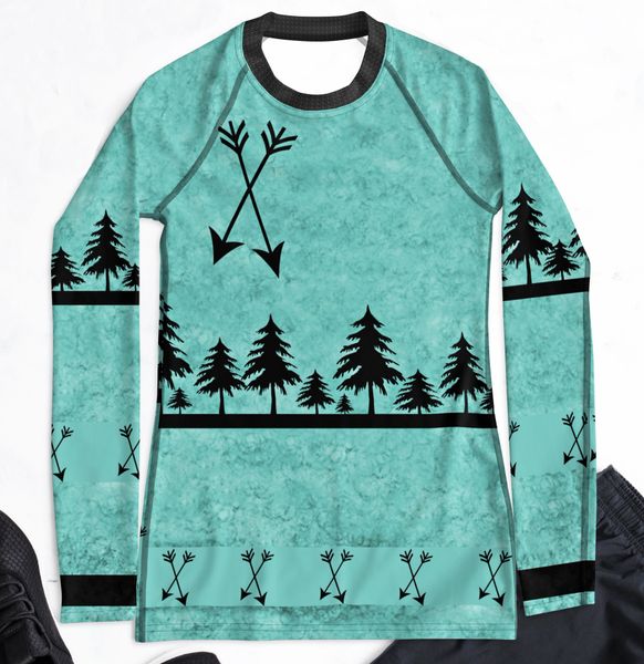 UPF 50 Sun Shirt/Rash Guard, Teal Arrow Pattern