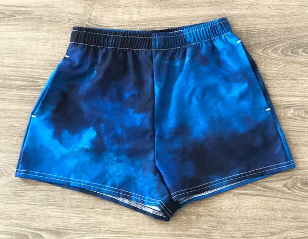 Shorts, Relaxed Fit w/ Pockets, WILD Blue Watercolor, Workout / Swim