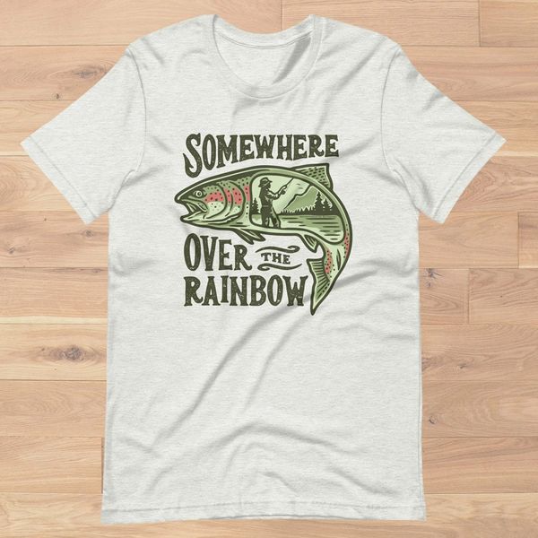 Somewhere Over the Rainbow Fishing Logo T Shirt in Ash or Orchid, XS-4XL