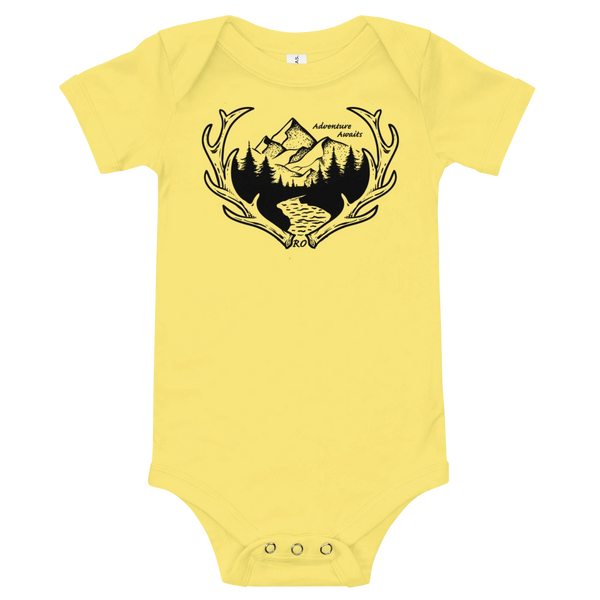 Youth: Onesie, Adventure Awaits in Pink or Yellow, 3-24 mos
