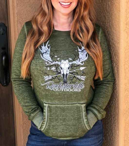 Archery Moose Logo Vintage Washed Olive Hoodie, NEW, Limited Edition