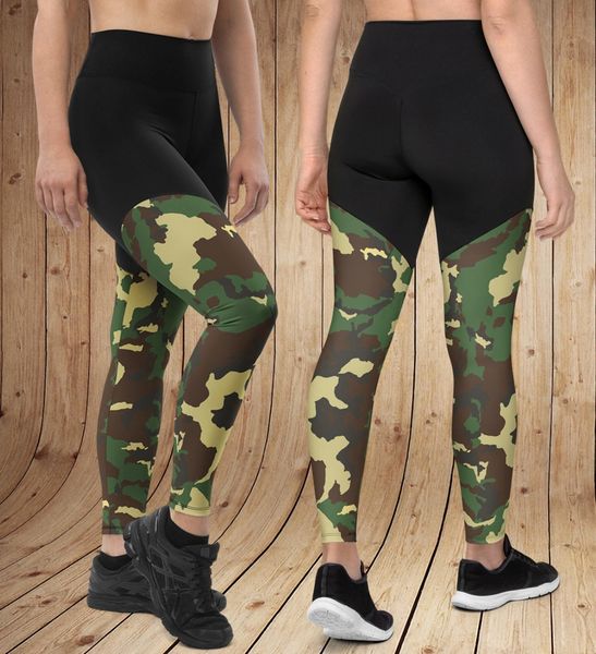 Compression Leggings, Camo, Hidden Waistband Pocket, XS-3XL