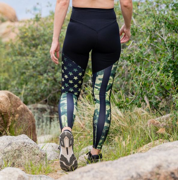 Camo Flag Yoga Leggings from Rockstarlette Outdoors, USA  Rockstarlette  Outdoors, Adventure Inspired Activewear Made in USA