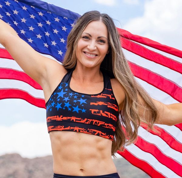 Patriot 2A Gun Flag Sports Bra, Rockstarlette Outdoors, Arizona   Rockstarlette Outdoors, Adventure Inspired Activewear Made in USA