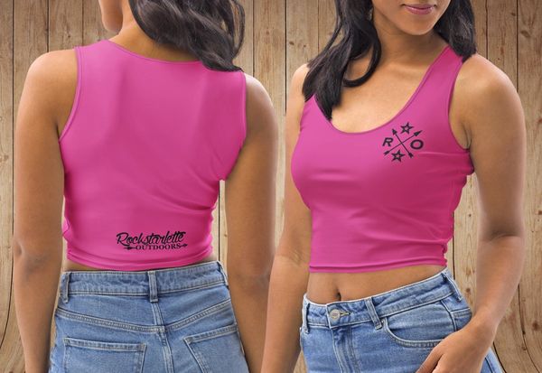 RO Arrow Logo Fitted Crop Tank, UPF 50, Hot Pink