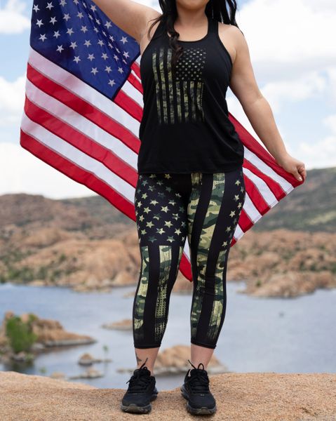 Camo Flag Patriotic YOGA Capri from Rockstarlette Outdoors, USA   Rockstarlette Outdoors, Adventure Inspired Activewear Made in USA