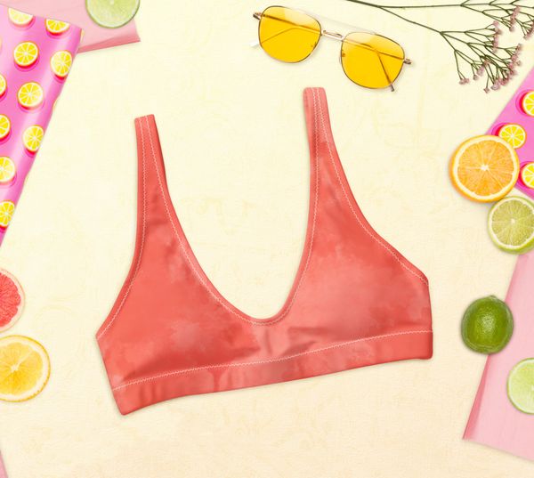 SALE 50% OFF, Papaya Watercolor Bikini Top, UPF 50