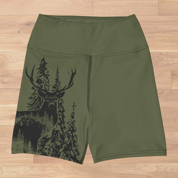 Shorts, Fitted, Woodland OD Green, Wide Waistband, UPF 50, Workout / Swim