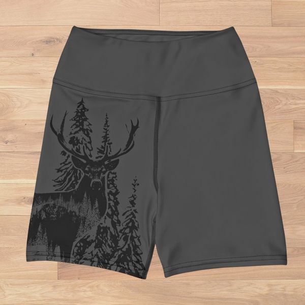Shorts, Fitted, Woodland Graphite, Wide Waistband, UPF 50, Workout / Swim