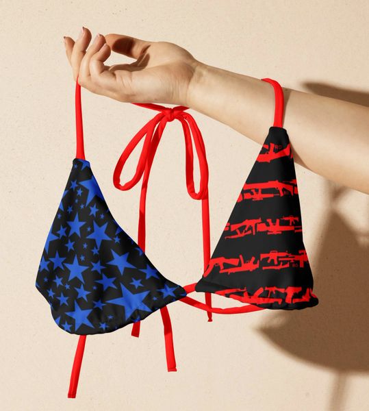 Separates: String Bikini Top: Gun Flag 2A Pattern, Lightly Padded, UPF 50, NEW