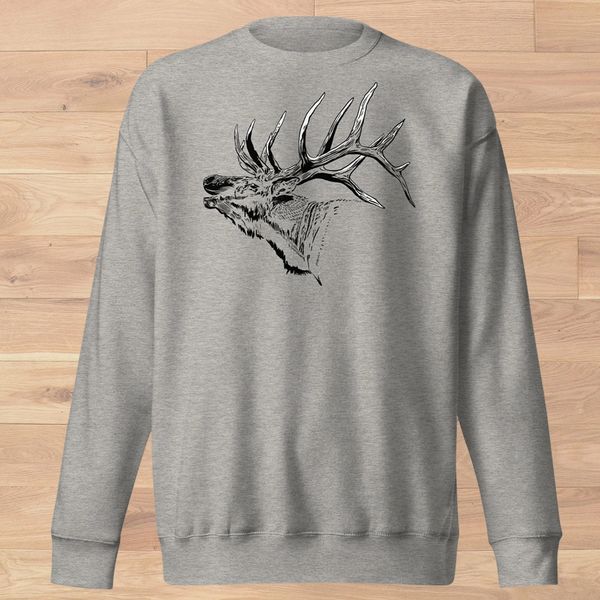 Bugling Elk Sweatshirt, Athletic Grey, S-3XL, NEW
