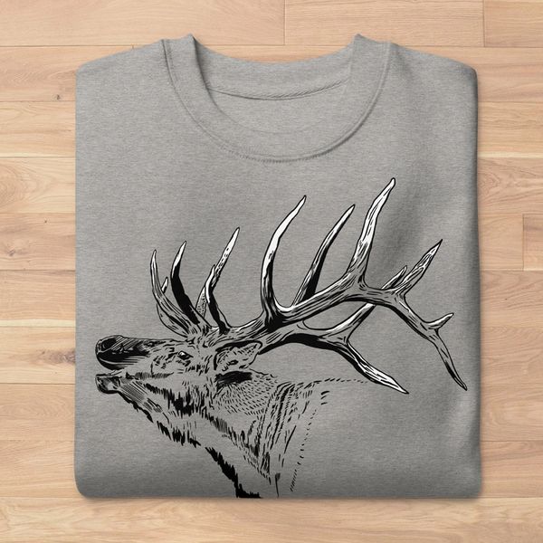 Bugling Elk Sweatshirt, Athletic Grey, S-3XL, NEW