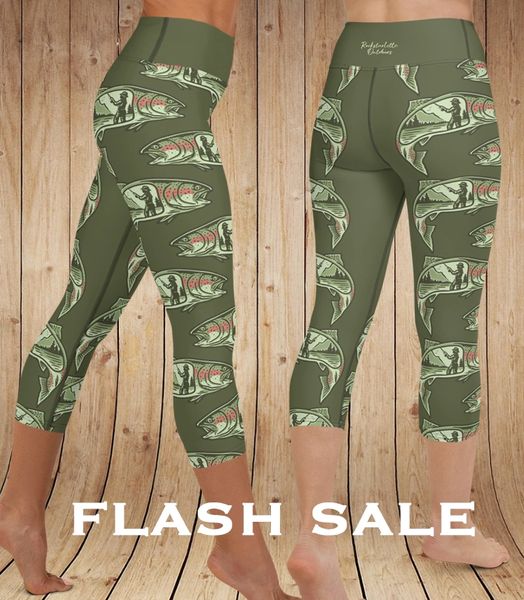 Flash SALE $10 OFF, Fishing Logo CAPRI Leggings, Wide Waistband