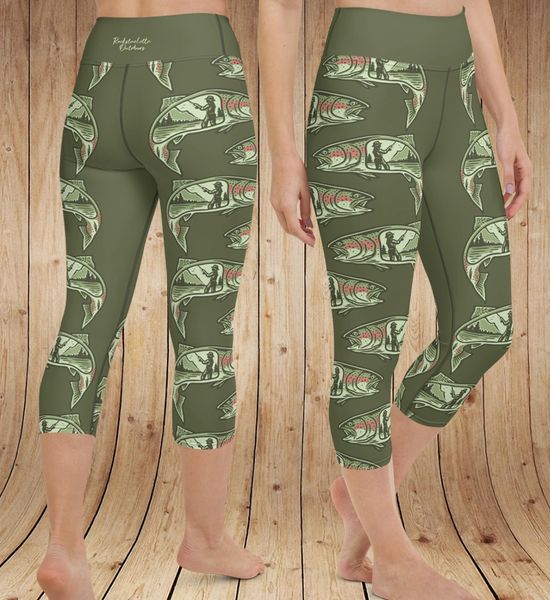 Trout Fishing Capri Leggings from Rockstarlette Outdoors Olive