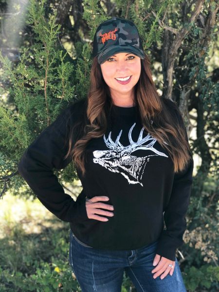 Bugling Elk Sweatshirt, White Graphic, Black, S-3XL, NEW