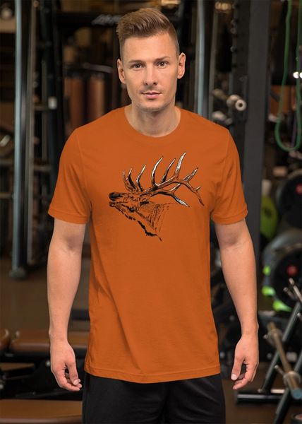 Men's Bugling Elk Relaxed Fit T Shirt, Athletic Grey or Burnt Orange