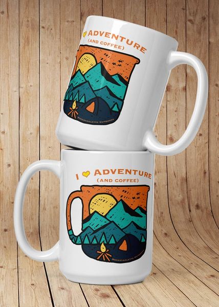 I Love Adventure (and Coffee) 15oz Large Coffee Mug, NEW