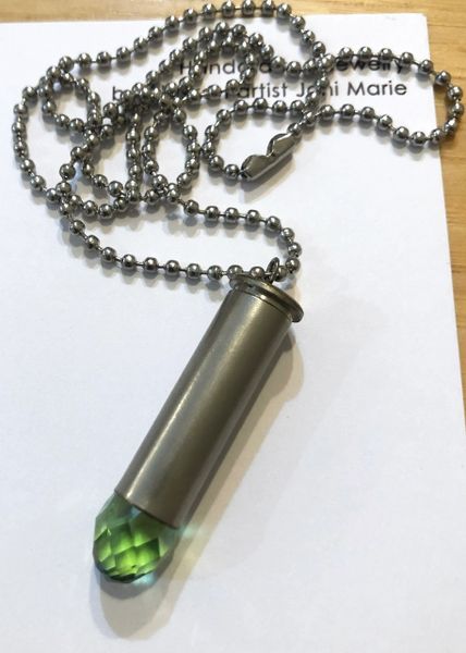 Green Crystal Bullet Necklace, FREE Shipping, 18 inch