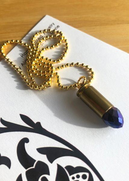 Purple Crystal Bullet Necklace, FREE Shipping, 9mm, 18 inch