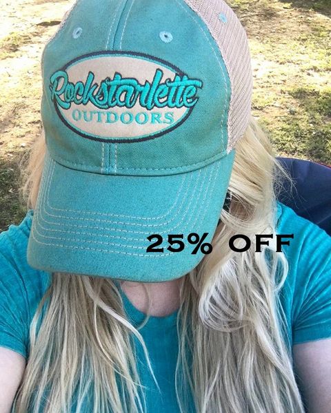 SALE 25% OFF, Rockstarlette Outdoors Logo Mesh Back Hat in Teal