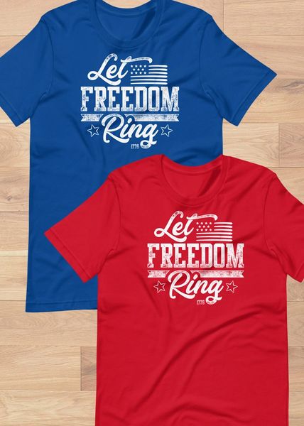 Let Freedom Ring Relaxed Fit T Shirt, Red or Blue, XS-4XL, NEW