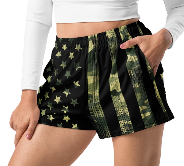 Shorts, Relaxed Fit w/ Pockets, Camo Flag, UPF 50, Workout / Swim