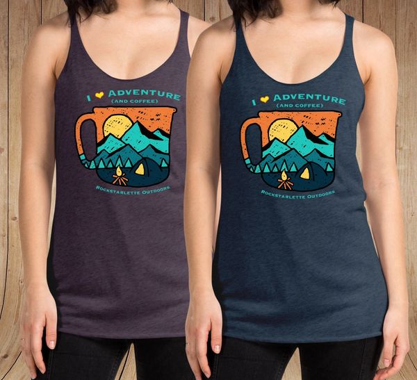 SALE 50% OFF, FREE Shipping, I Love Adventure (and Coffee) Tank Top, Only size S left in stock