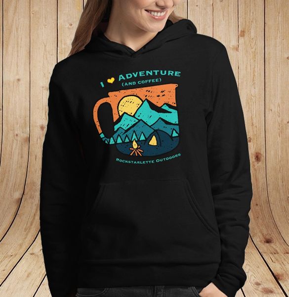 I Love Adventure (and Coffee) Fleece Lined Relaxed Pullover Hoodie