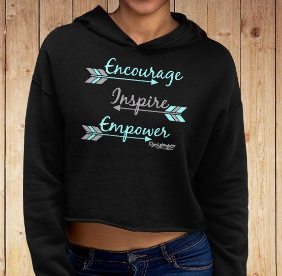 Encourage Inspire Empower Fleece Lined CROPPED Pullover Hoodie, Black
