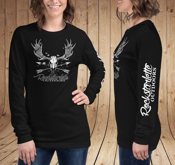 Rockstarlette Outdoors Archery Moose Logo Long Sleeve T Shirt, Black or Olive Green