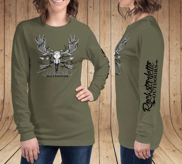 Rockstarlette Outdoors Archery Moose Logo Long Sleeve T Shirt, Sizes 0-22
