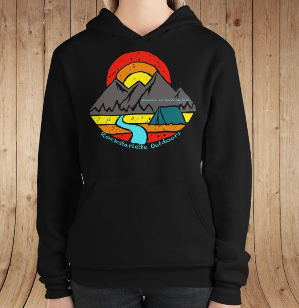 Mountain Air Feeds My Soul, Fleece Lined Pullover Hoodie, Black, NEW!