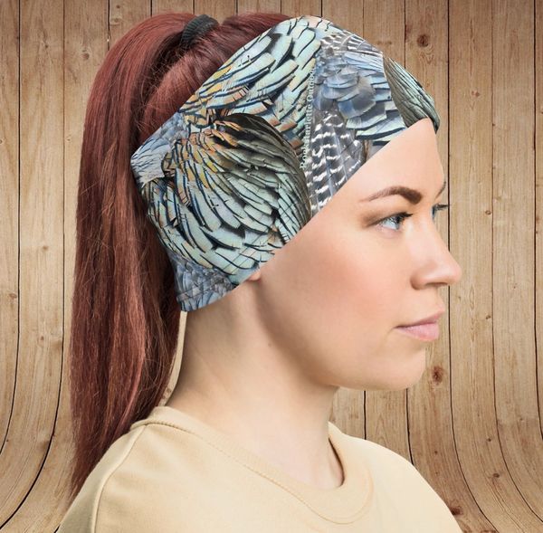 Turkey Feather Pattern Gaiter/ Face Shield/ Headband