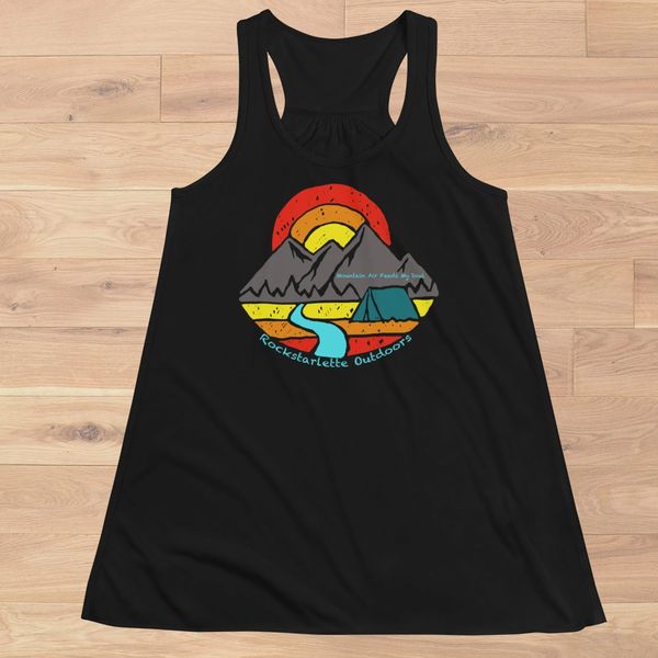 Mountain Air Feeds My Soul, Flowy A Line Relaxed Racerback Tank, Black