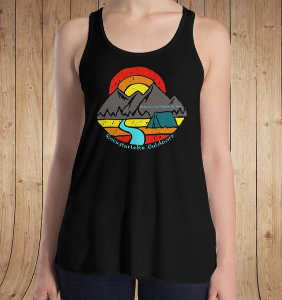 Mountain Air Feeds My Soul, Flowy A Line Relaxed Racerback Tank, Black