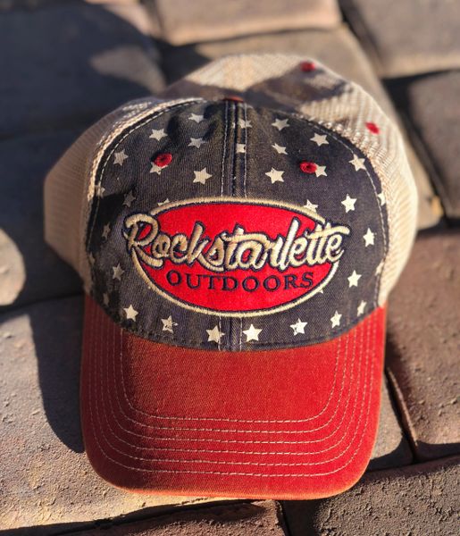 Proud American, Vintage Wash Rockstarlette Outdoors Logo Mesh Back Hat NEW!