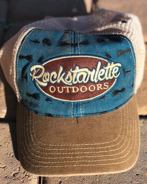 SALE 50% OFF, FREE Shipping, Fly Fishing Print, Rockstarlette Outdoors Mesh Back Hat