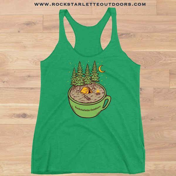 SALE 50% OFF, Cup of Camping Racerback Tank Top, Forest Green