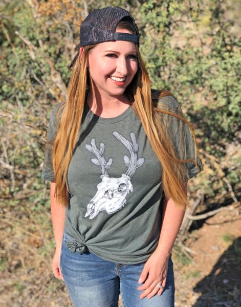 Cactus Deer Logo T Shirt, Heather Moss, S-XL