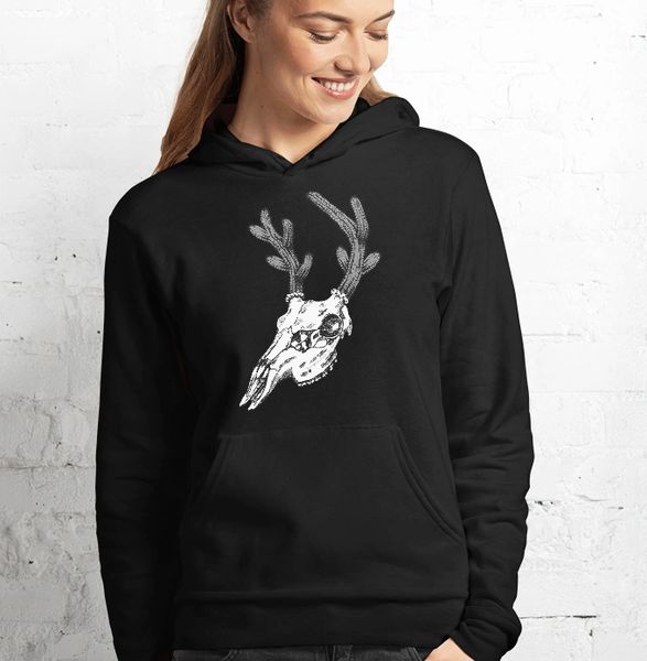 Cactus Deer Logo Fleece Lined Pullover Hoodie, Black