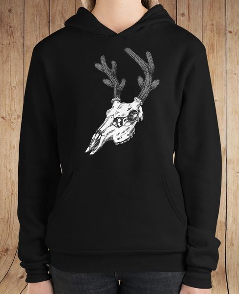 Cactus Deer Logo Fleece Lined Pullover Hoodie, Black